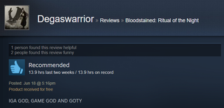 Illustration for article titled Bloodstained: Ritual Of The Night, As Told By Steam Reviews